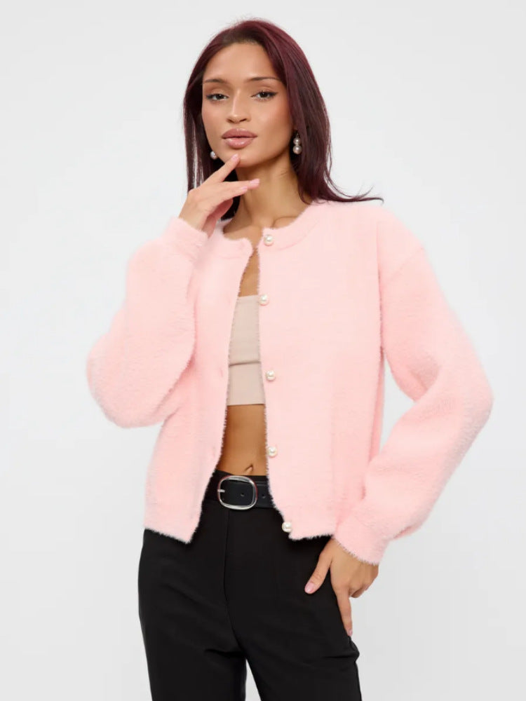 Damen Flauschiger Cardigan mit Knopfdetails Shop Nory