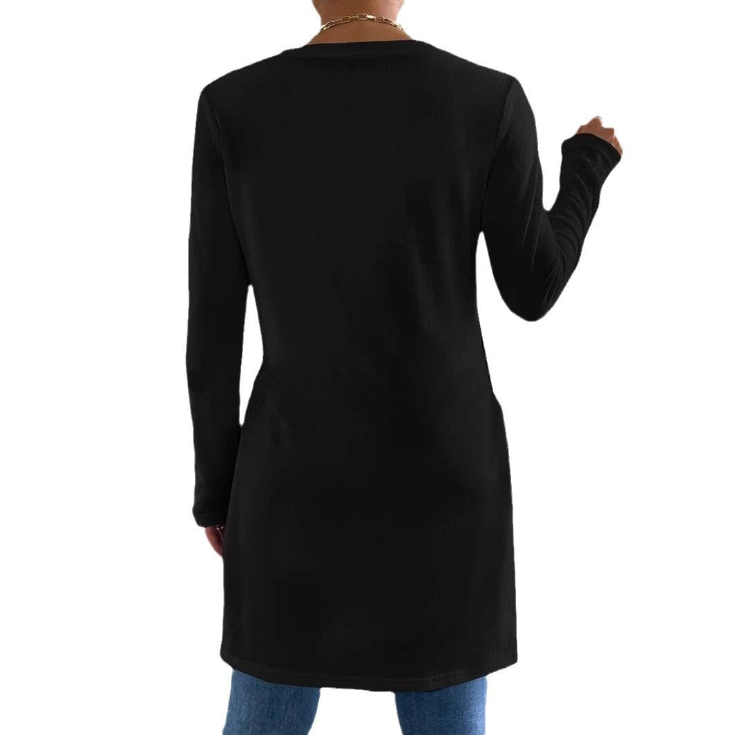 Damen Langes Feinstrick-Tunika-Shirt mit Seitenschlitzen und gerundetem Saum Shop Nory