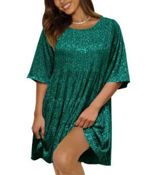 Damen funkelndes Mini-Kleid mit Pailletten und weitem Schnitt