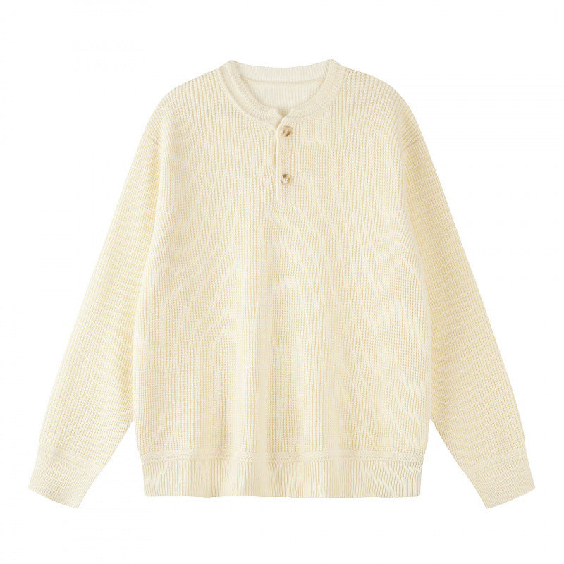 Unisex Boxy-Strickpullover mit Henley-Ausschnitt und strukturierter Waffelstrickoptik Shop Nory