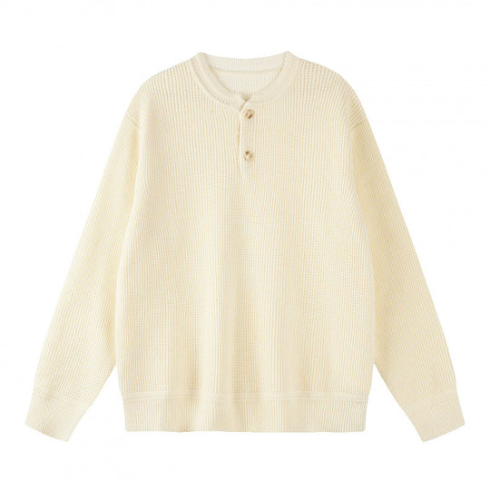 Unisex Boxy-Strickpullover mit Henley-Ausschnitt und strukturierter Waffelstrickoptik Shop Nory