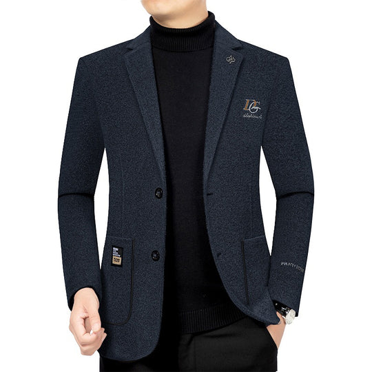 Herren Bouclé-Sakko mit kontrastierendem Satin-Innenfutter und Bruststickerei Shop Nory