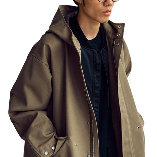 Herren Weit geschnittener wasserabweisender Parka mit Druckknopfverschluss und Kapuze Shop Nory
