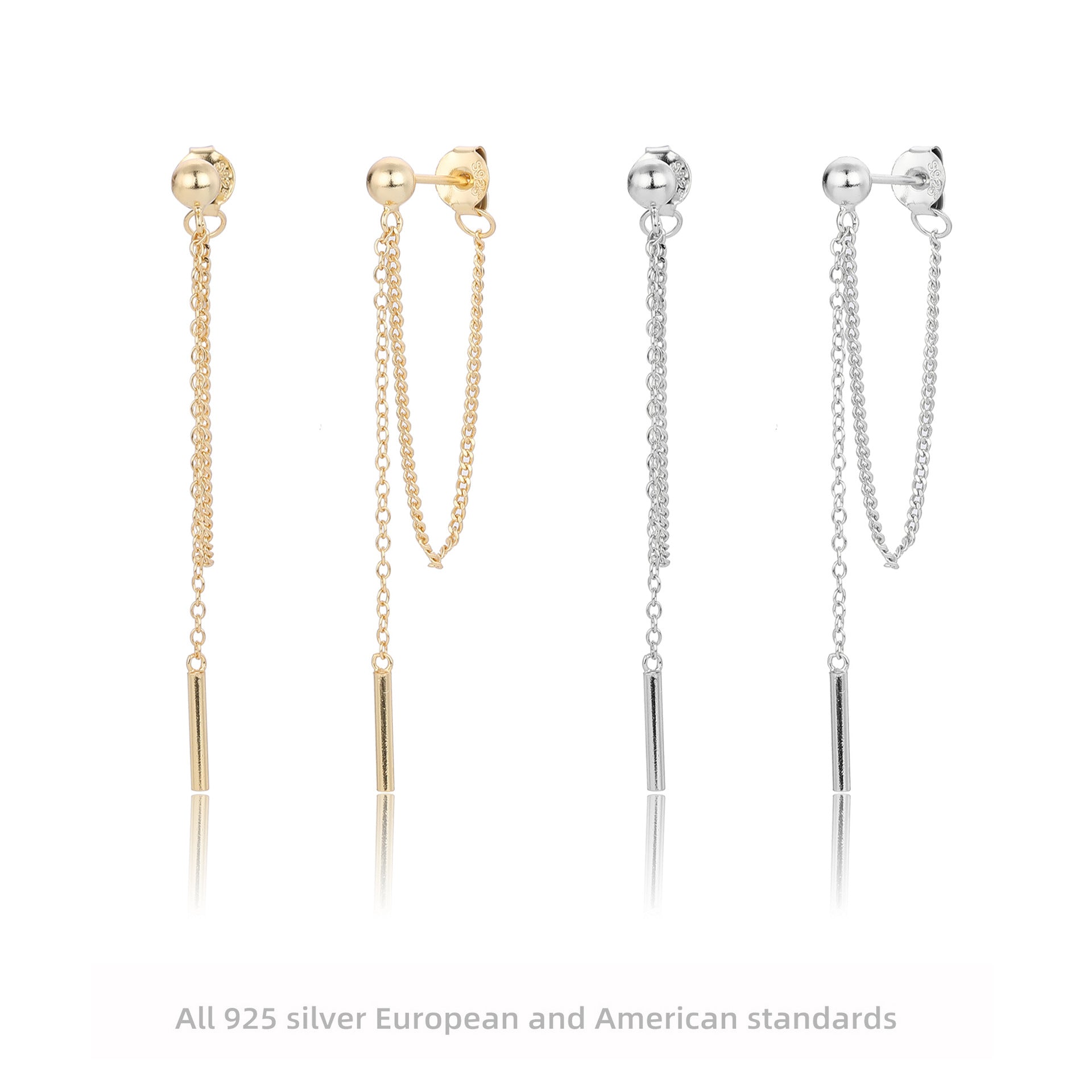 Damen Ohrhänger mit eleganten Ketten und goldfarbener 925 Sterling Silber-Beschichtung Shop Nory