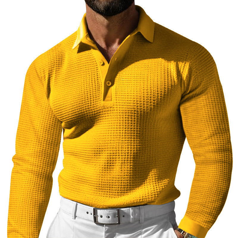 Herren Langarm-Poloshirt mit strukturiertem Design und klassischem Kragen