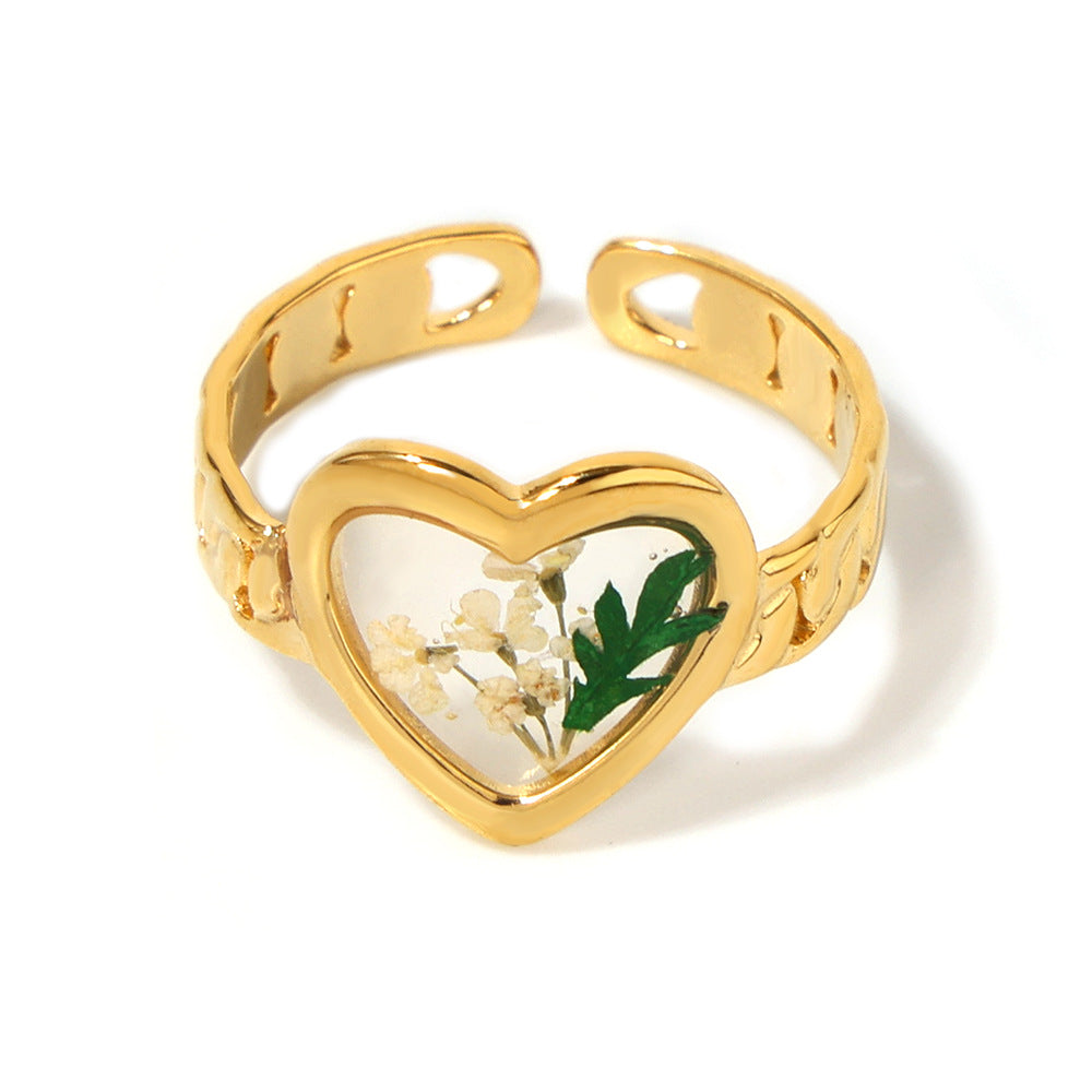 Damenring mit Herzdesign und eingelegten Blumen Shop Nory
