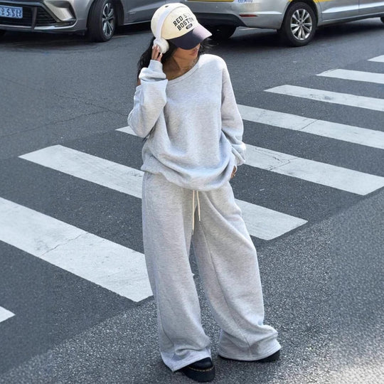 Damen Oversized Off-Shoulder-Sweatset mit weiter Jogginghose und lässiger Passform Shop Nory