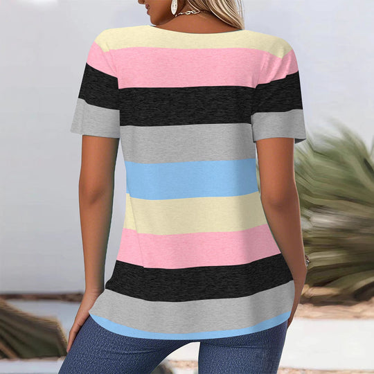Damen T-Shirt mit modernem Streifenmuster und dekorativem Rundhalsausschnitt