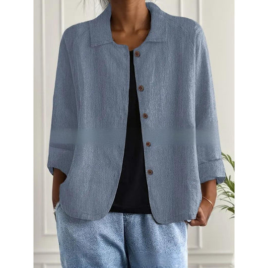 Damen Leichte Leinenoptik-Bluse mit lockerer Passform, 3/4-Ärmeln und Knopfleiste Shop Nory