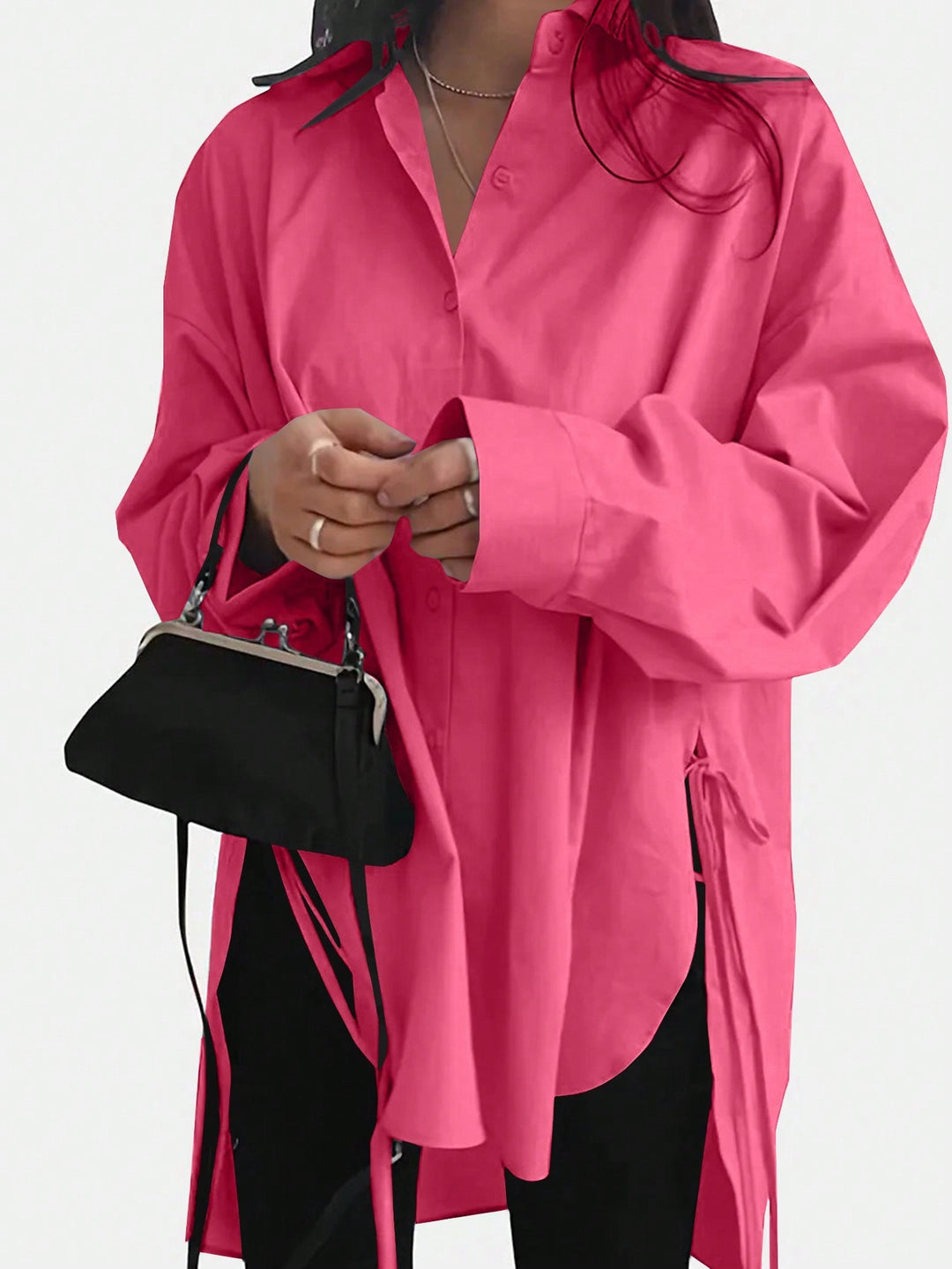 Damen Oversized Langbluse mit Tunnelzug und weitem Manschettenärmel Shop Nory