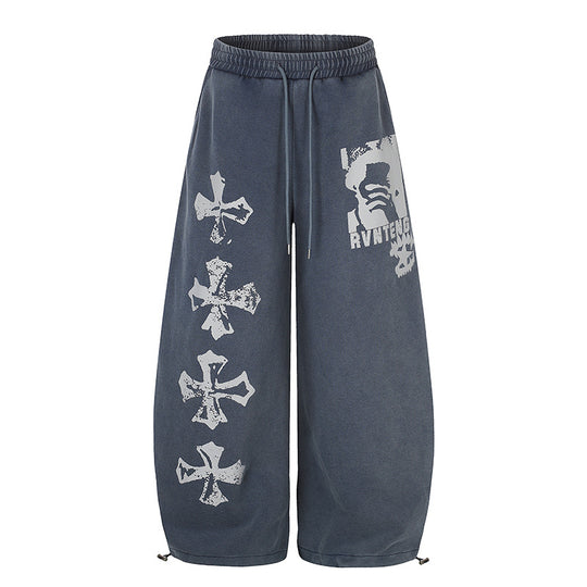 Damen Extraweite Palazzo‑Sweathose mit Tunnelzugbund, verstellbarem Saum und Gothic-Print Shop Nory