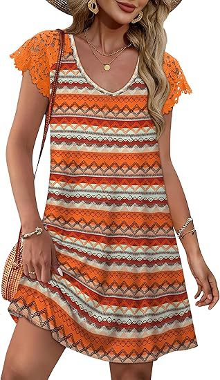 Damen Sommerkleid mit eleganten Spitzenärmeln und floralem Muster