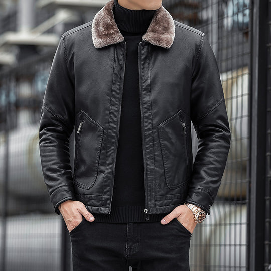Herren Moderner Kunstlederblouson mit Teddykragen Shop Nory