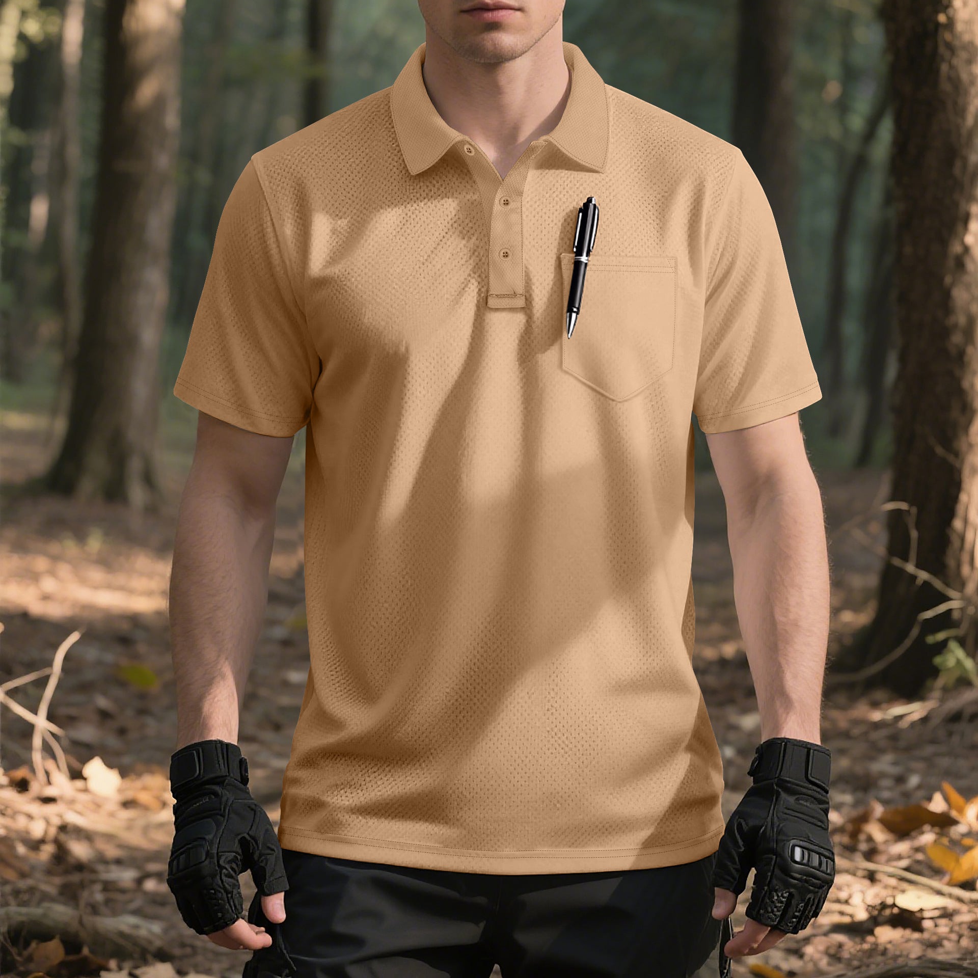 Herren nan funktionelles Kurzarm-Poloshirt mit Brusttasche, eingearbeiteter Stiftlasche und mikroperforierter Belüftung