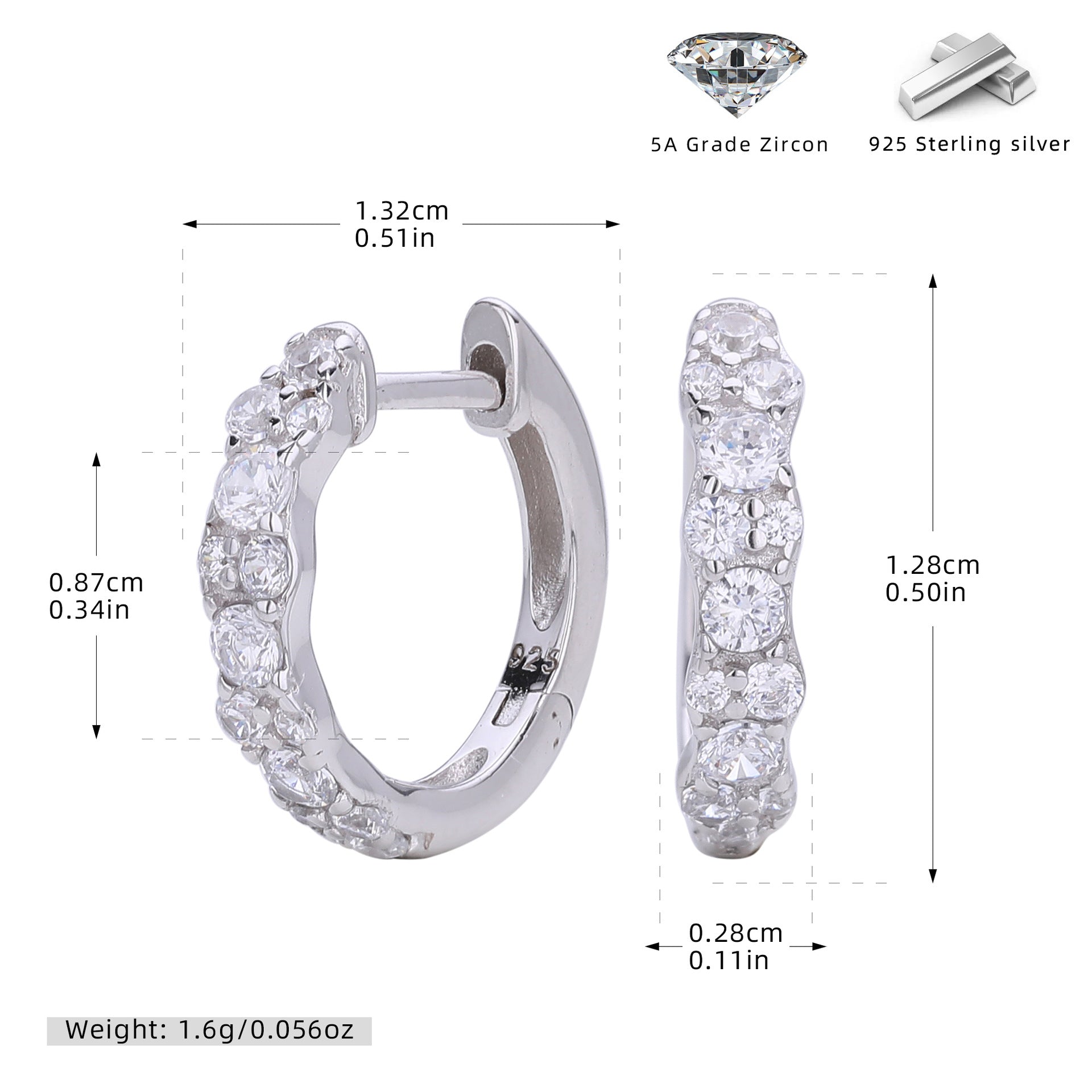 Damen Creolen mit funkelnden Zirkonia aus hochwertigem 925 Sterling Silber Shop Nory