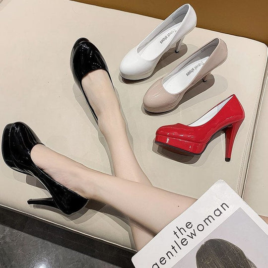 Damen nan Plateau-Pumps mit glänzendem Lack und hohem Stilettoabsatz
