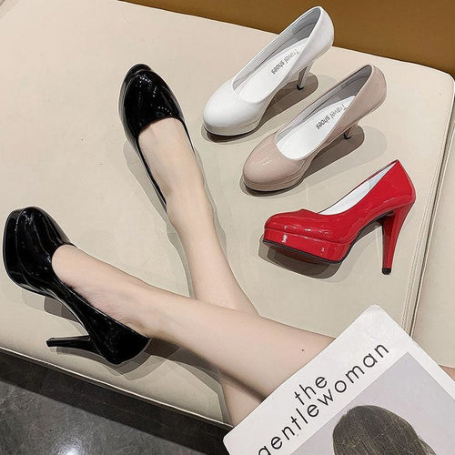 Damen nan Plateau-Pumps mit glänzendem Lack und hohem Stilettoabsatz