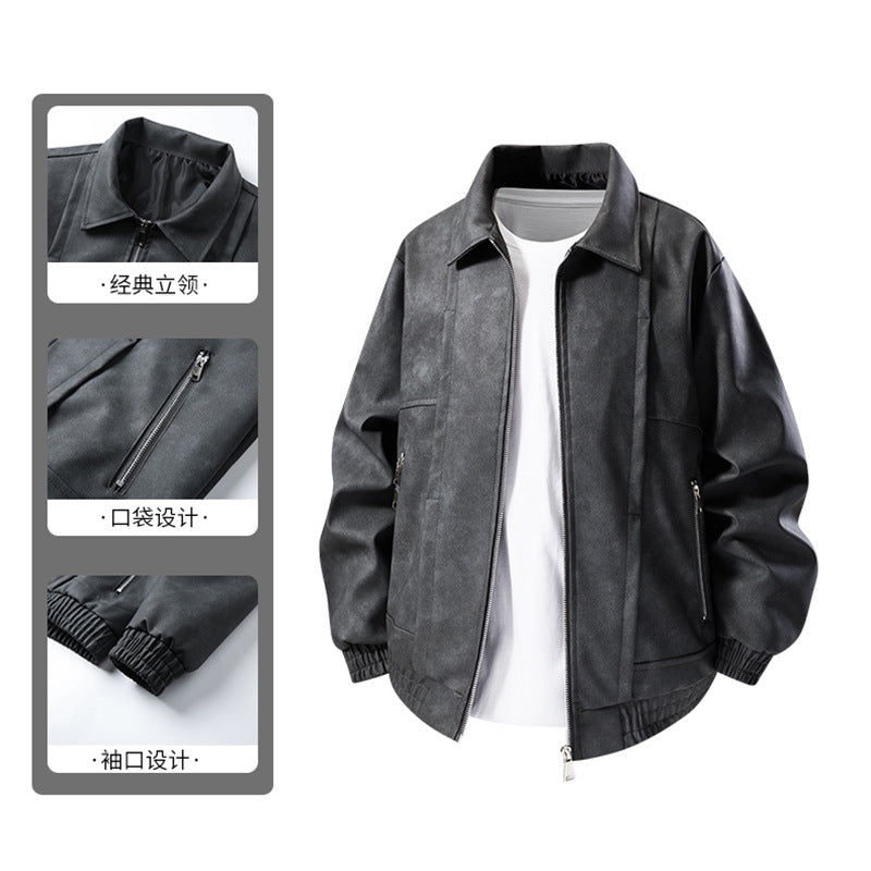 Herren Lässige Kunstlederjacke mit elastischen Bündchen Shop Nory