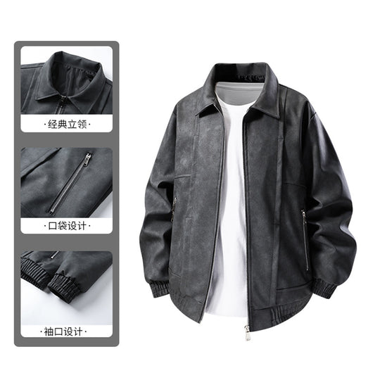 Herren Lässige Kunstlederjacke mit elastischen Bündchen Shop Nory