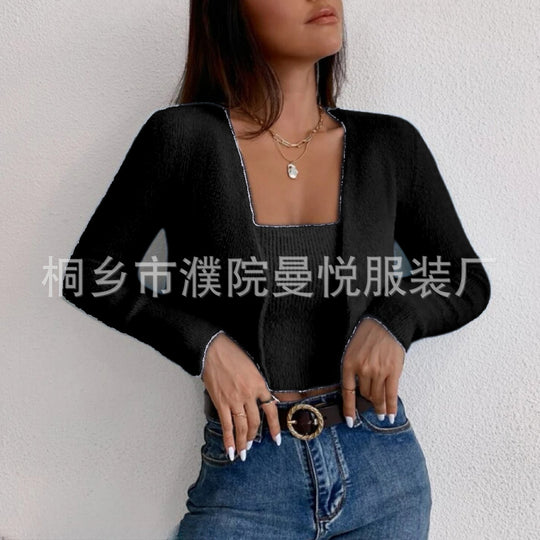 Damen Zweiteiler Cropped Spaghettiträger-Top mit Kurzcardigan aus weichem Feinstrick Shop Nory
