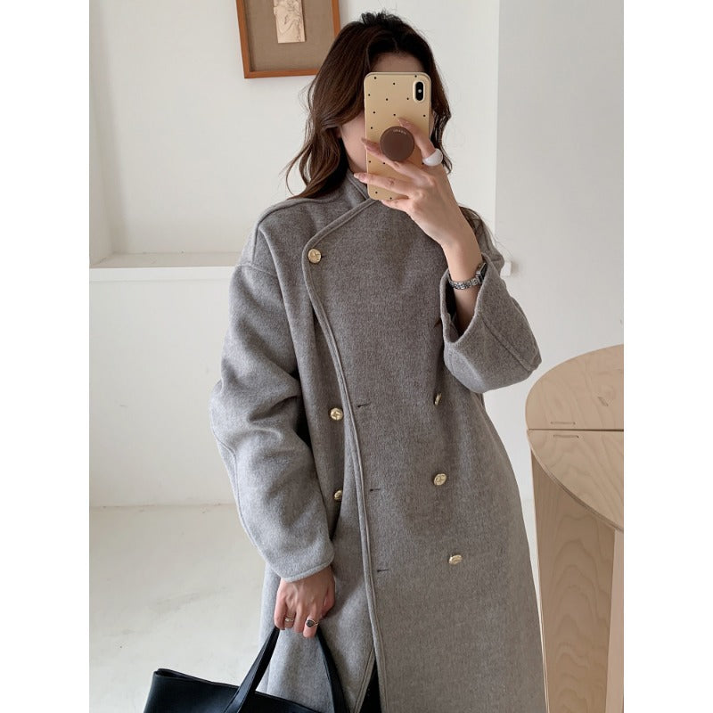 Damen Oversize Wollmix-Mantel mit doppelreihiger Knopfleiste, Stehkragen und überschnittener Schulter Shop Nory