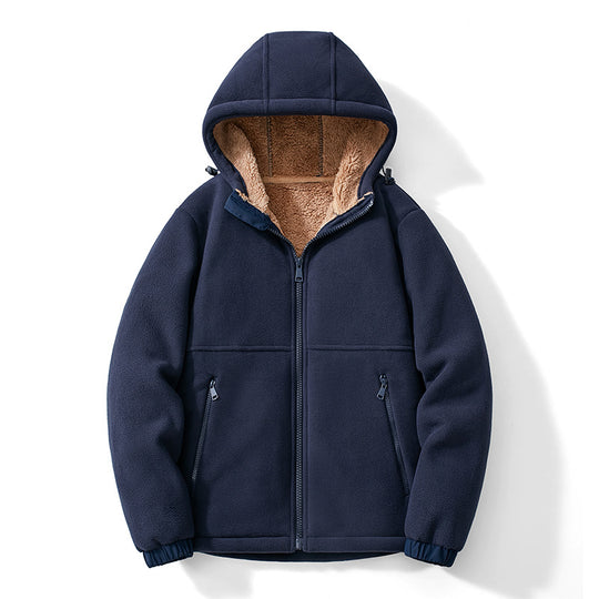 Herren Kapuzen-Fleecejacke mit Teddy-Innenfutter, durchgehendem Reißverschluss und winddichten Bündchen Shop Nory