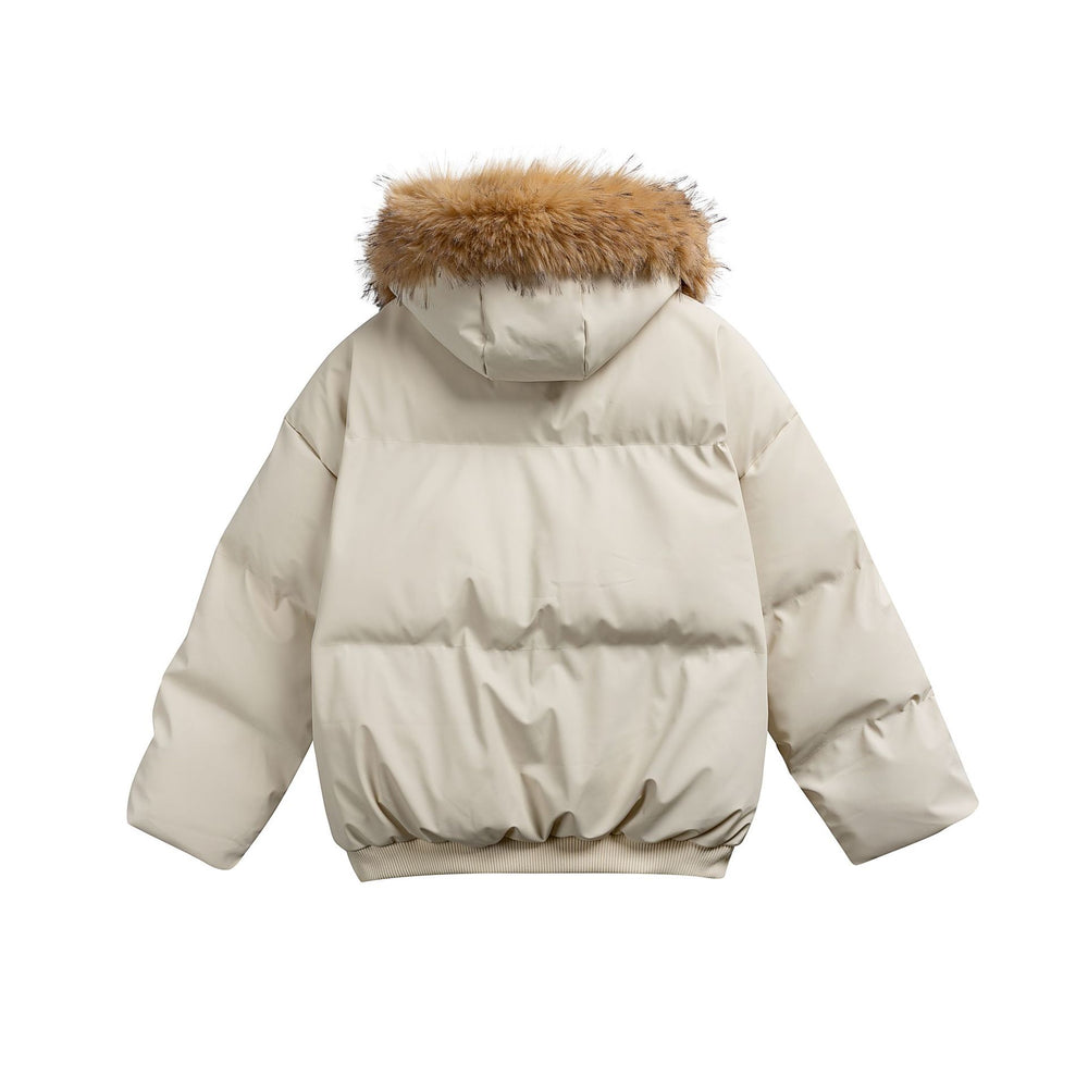 Damen Wattierte Kurzsteppjacke mit Kunstfellkapuze und geripptem Saum Shop Nory