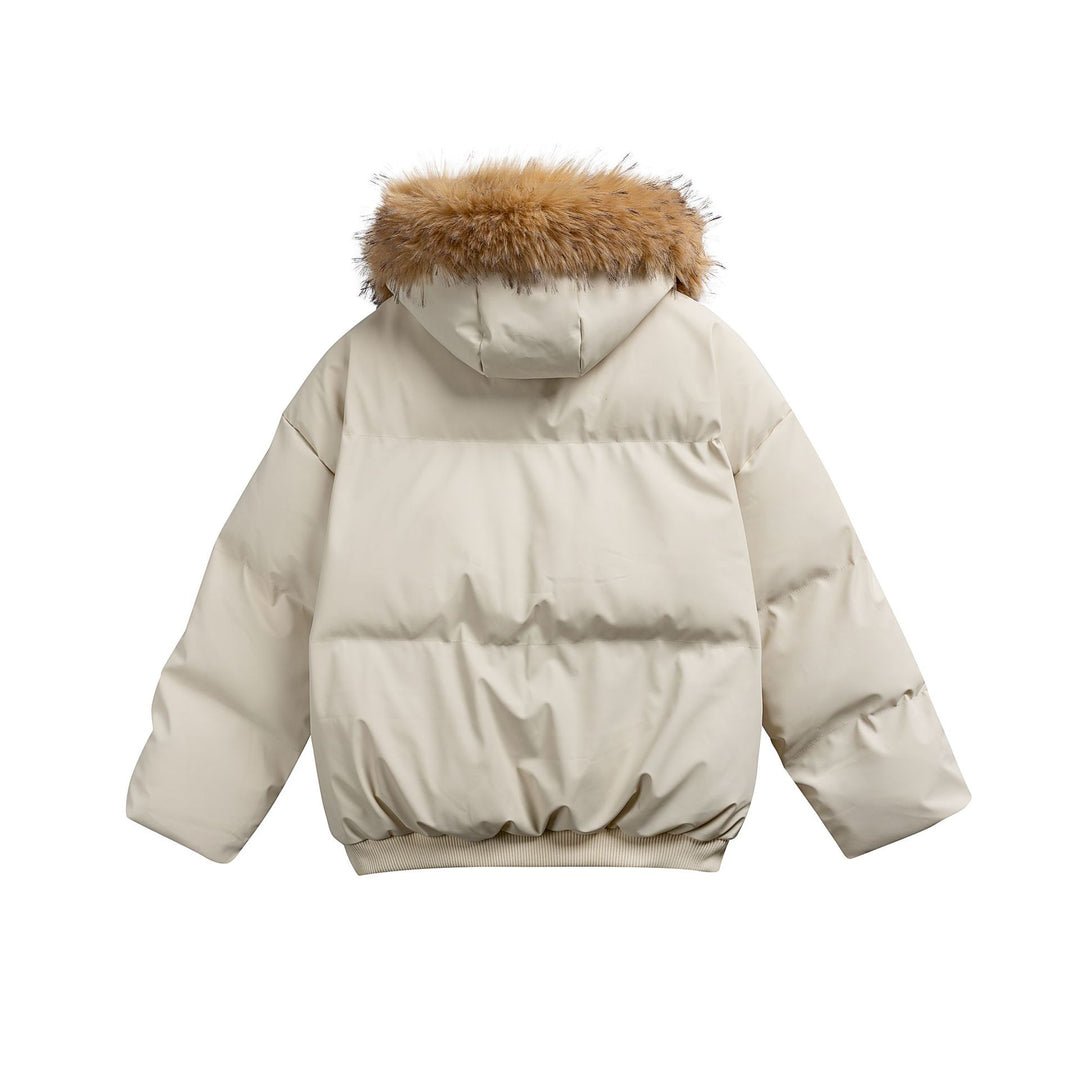 Damen Wattierte Kurzsteppjacke mit Kunstfellkapuze und geripptem Saum Shop Nory