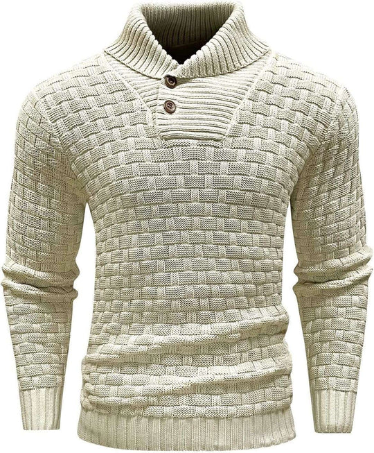 Herren nan strukturierter Strickpullover mit hochschließendem Stehkragen und Zierknopfleiste Shop Nory
