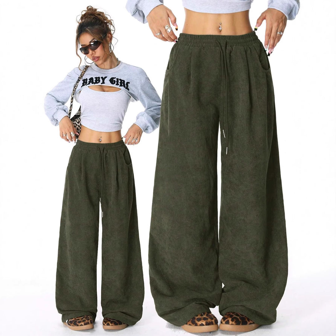 Damen Weite Cordhose aus Feincord mit hohem Elastikbund Shop Nory