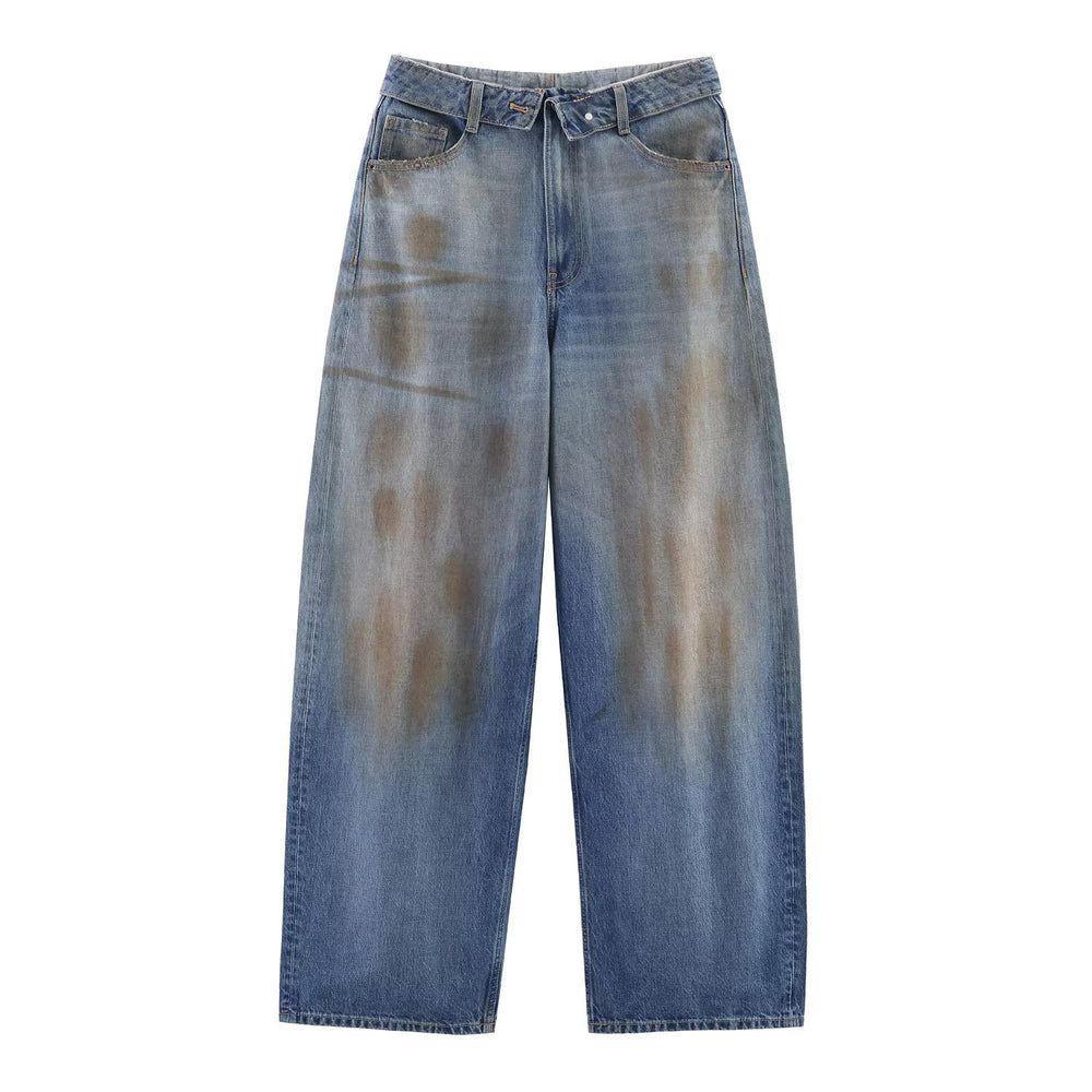 Damen nan weite hochgeschnittene Vintage-Jeans mit Destroyed-Effekten Shop Nory
