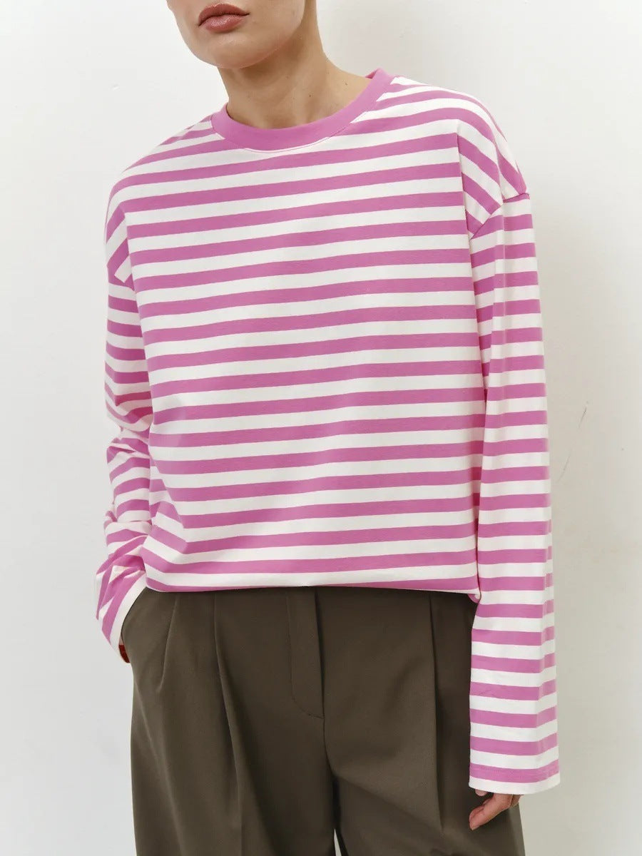 Damen gestreiftes Langarmshirt mit lässigem Schnitt und rundem Halsausschnitt