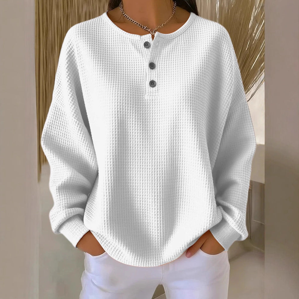 Damen Waffelstrick-Henley-Longsleeve mit Knopfleiste und Oversize-Passform Shop Nory