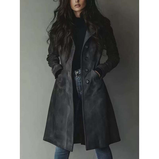 Damen Eleganter Langmantel im A-Linien-Schnitt mit Einreihiger Knopfleiste Shop Nory