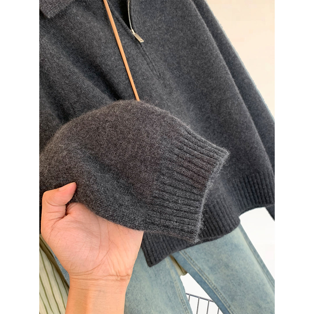 Damen Modischer Pulli mit Stehkragen und Reißverschluss Shop Nory