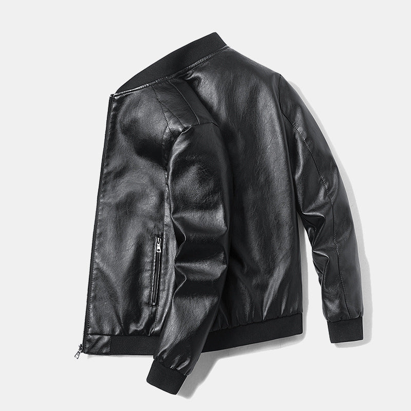 Herren schlanke Kunstleder‑Bomberjacke mit kontrastierendem Rippkragen und verdecktem Reißverschluss Shop Nory