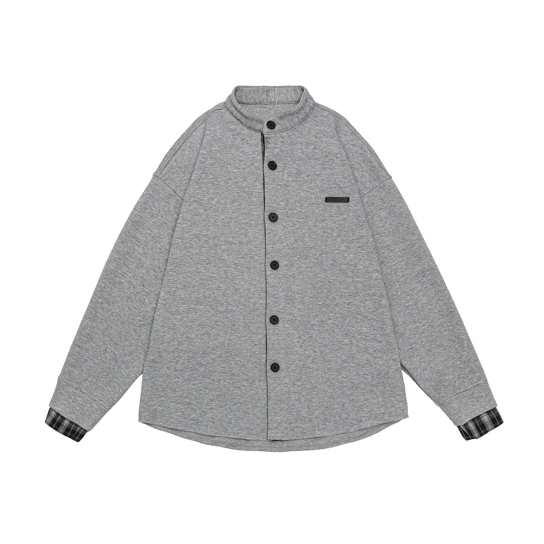 Unisex Oversize-Sweatjacke im Hemdjacken-Look mit Stehkragen Shop Nory