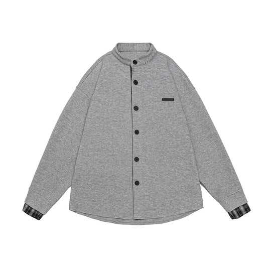 Unisex Oversize-Sweatjacke im Hemdjacken-Look mit Stehkragen Shop Nory