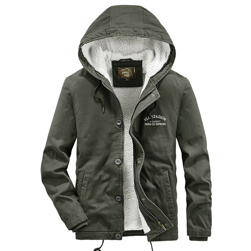 Herren Canvas-Kapuzenjacke mit durchgehendem Teddyfutter, Zwei-Wege-Reißverschluss und Kordzugsaum Shop Nory