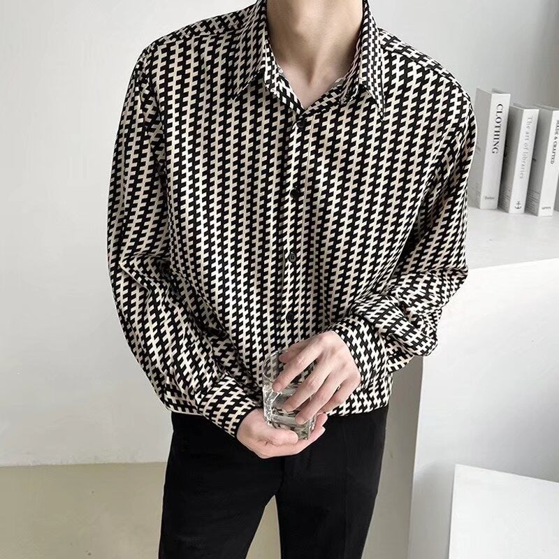 Herren Gemustertes Oversize-Hemd mit Hahnentritt-Motiv und klassischem Hemdkragen Shop Nory