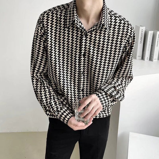 Herren Gemustertes Oversize-Hemd mit Hahnentritt-Motiv und klassischem Hemdkragen Shop Nory