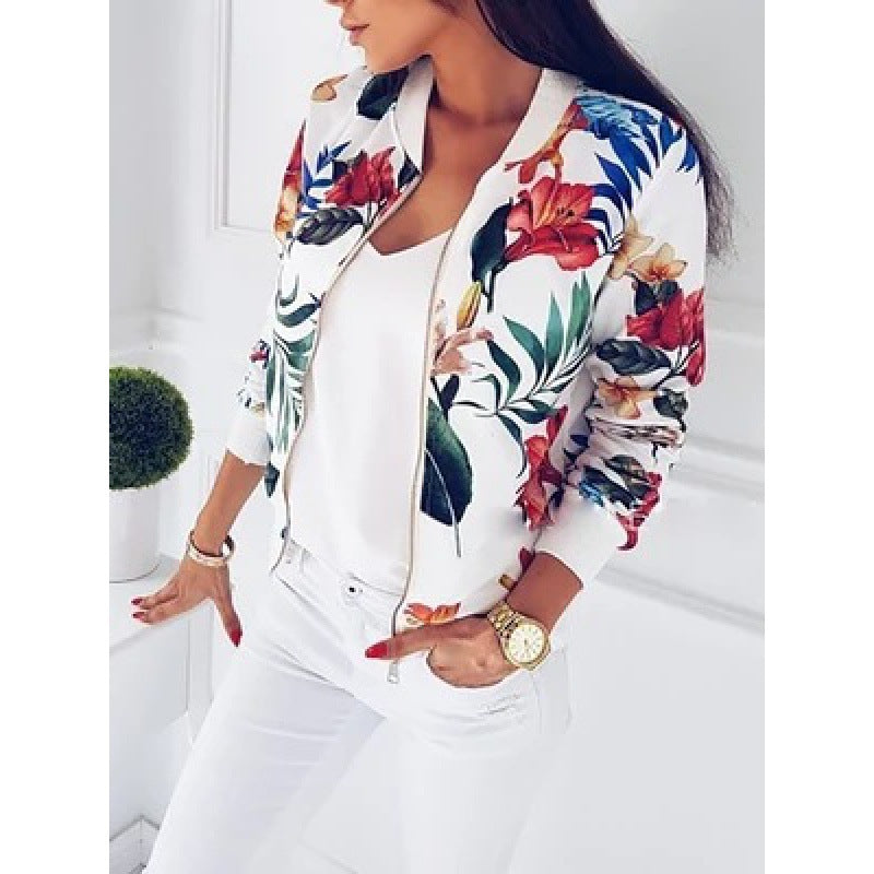 Damen Blousonjacke mit floralem Allover-Print, Reißverschluss und Rippbündchen Shop Nory