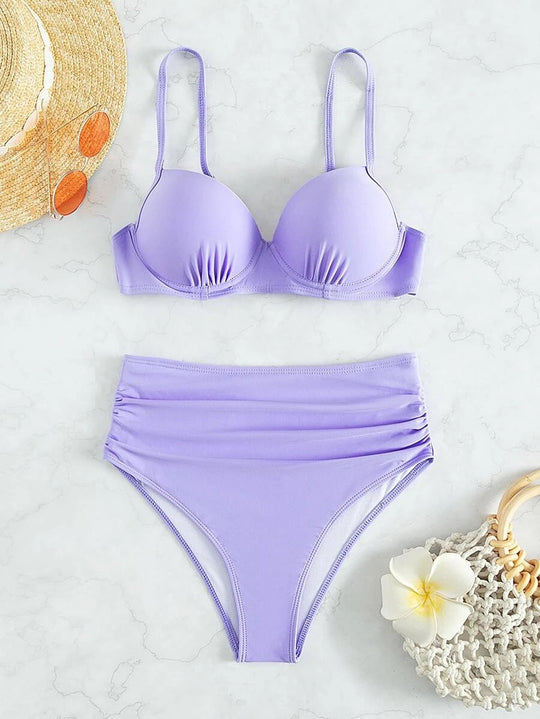 Damen Hochgeschnittener Bikini mit gepolstertem Oberteil und verstellbaren Trägern