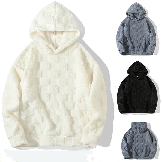 Damen Oversize-Plüschhoodie mit Karomuster, Kapuze und weichem Teddyfutter Shop Nory
