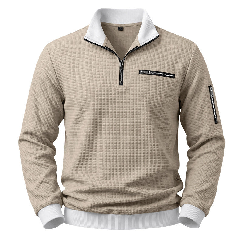 Herren Strukturierter Waffelpullover mit Halbreißverschluss und Reißverschlusstaschen Shop Nory