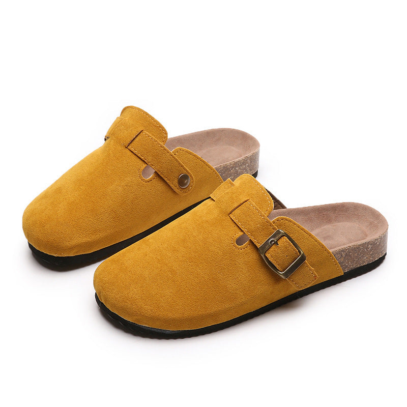 Damen Geschlossene Veloursleder-Mules mit verstellbarem Schnallenriemen und ergonomischer Komfortsohle Shop Nory