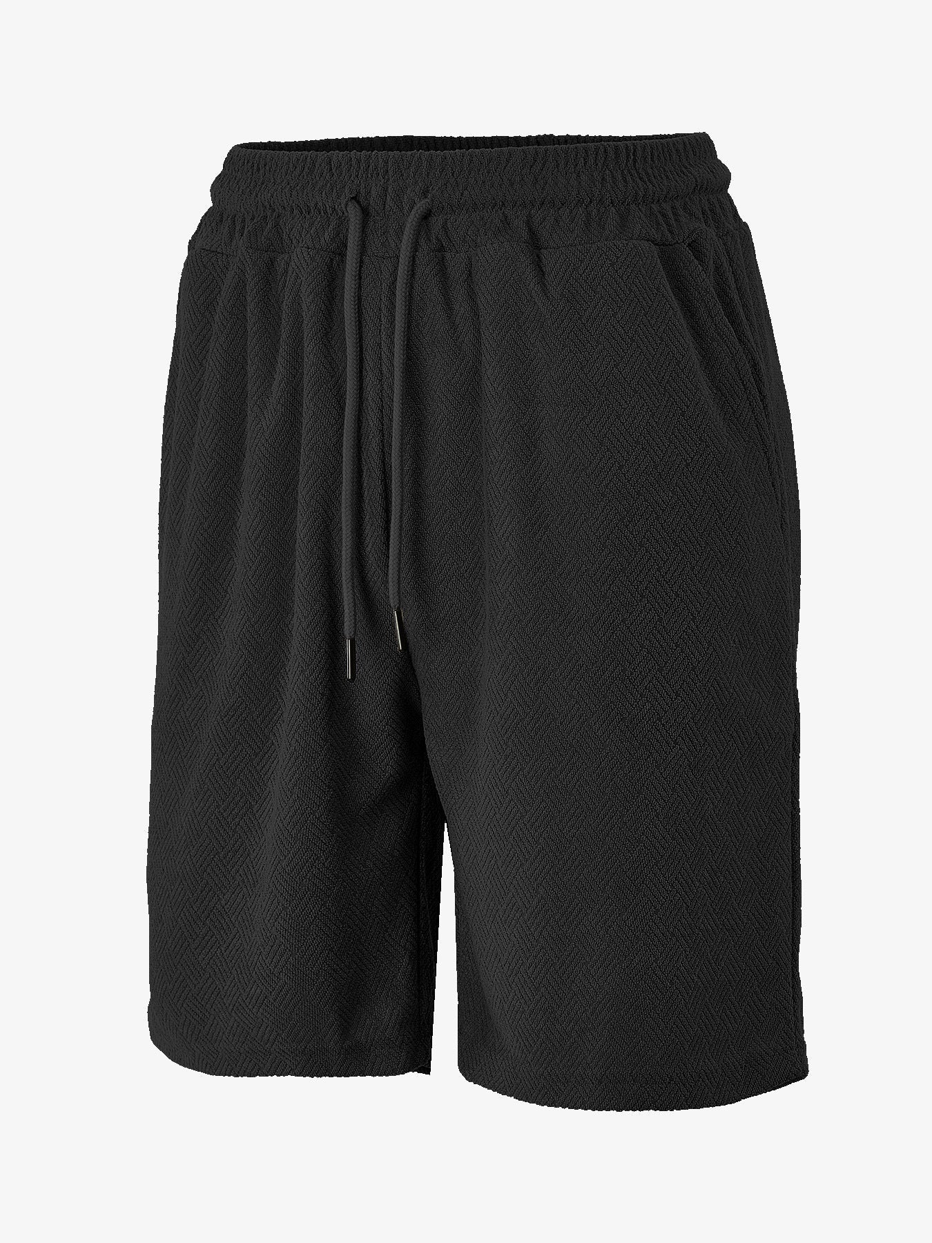 Herren nan Frottee-Shorts mit Fischgrätstruktur, elastischem Kordelbund und Seitentaschen Shopnory