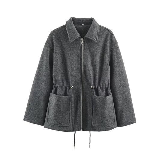 Damen Kurzjacke aus Wollmix mit Tunnelzug‑Taillierung und aufgesetzten Taschen Shop Nory