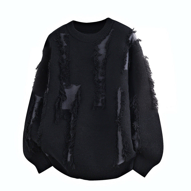 Herren Oversize Strickpullover mit Fransenapplikationen und Balloonärmeln Shop Nory