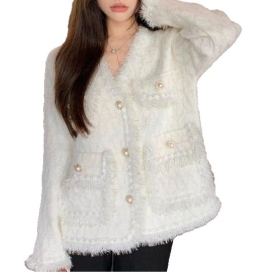 Damen Flauschige Strickjacke mit Perlen-Dekor Shop Nory
